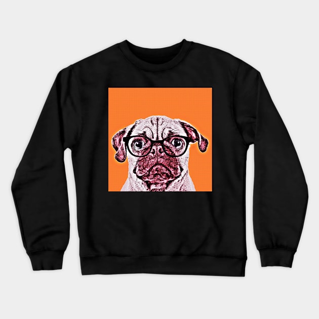 Pop Art Portrait  of Geek Pug in Orange Background - Print / Home Decor / Wall Art / Poster / Gift / Birthday / Pug Lover Gift / Animal print Canvas Print Crewneck Sweatshirt by luigitarini